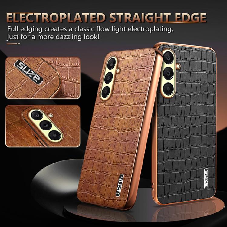For Samsung Galaxy A26 5G AZNS Electroplated Frame Crocodile Texture Full Coverage Phone Case(White)