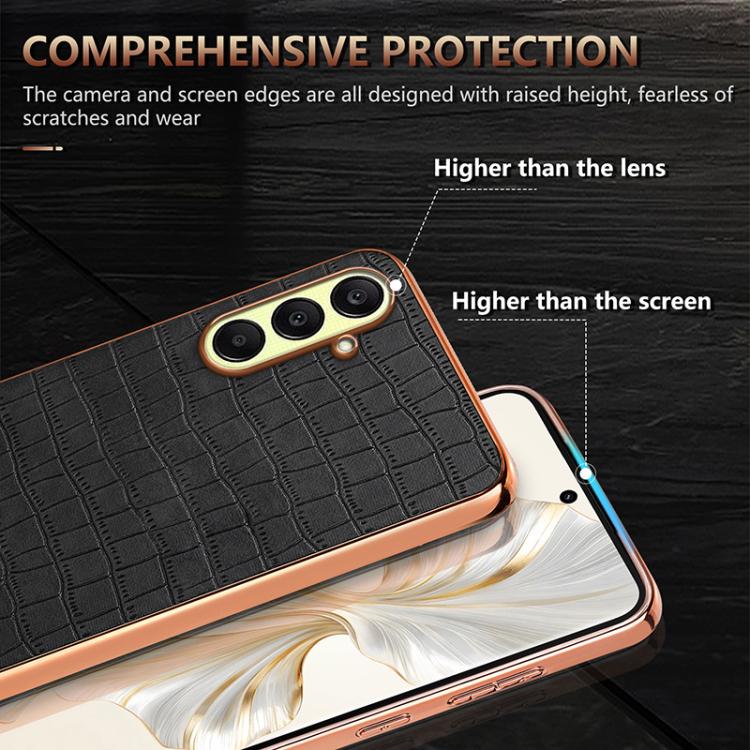 For Samsung Galaxy A26 5G AZNS Electroplated Frame Crocodile Texture Full Coverage Phone Case(White)