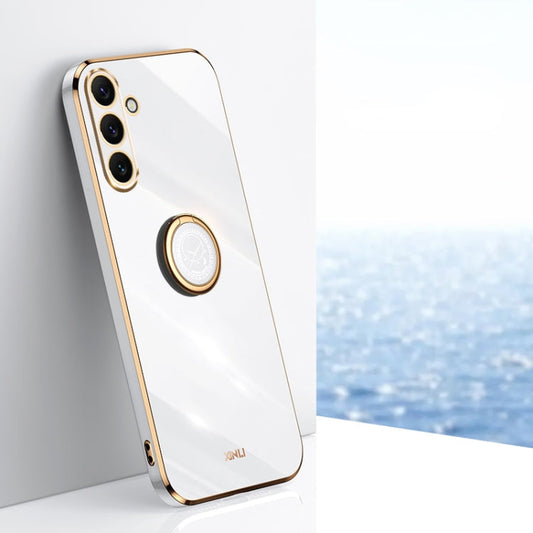 For Samsung Galaxy A16 5G XINLI Straight Edge 6D Electroplate TPU Phone Case with Ring Holder(White)