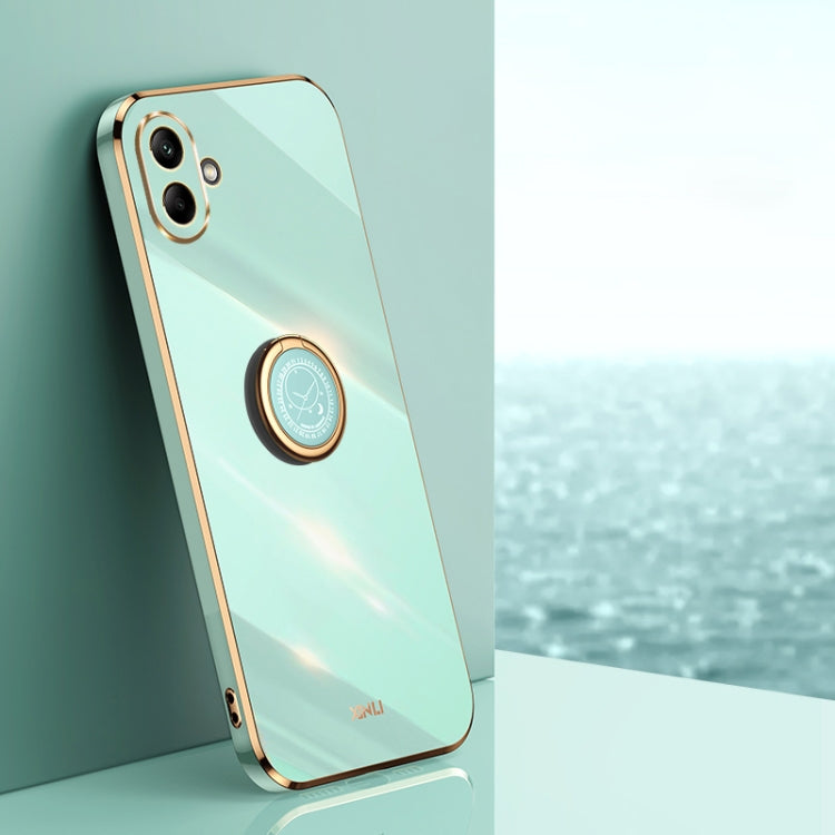For Samsung Galaxy A06 4G XINLI Straight Edge 6D Electroplate TPU Phone Case with Ring Holder(Mint Green)