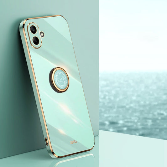 For Samsung Galaxy A06 4G XINLI Straight Edge 6D Electroplate TPU Phone Case with Ring Holder(Mint Green)