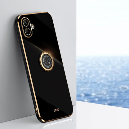 For Samsung Galaxy A06 4G XINLI Straight Edge 6D Electroplate TPU Phone Case with Ring Holder(Black)