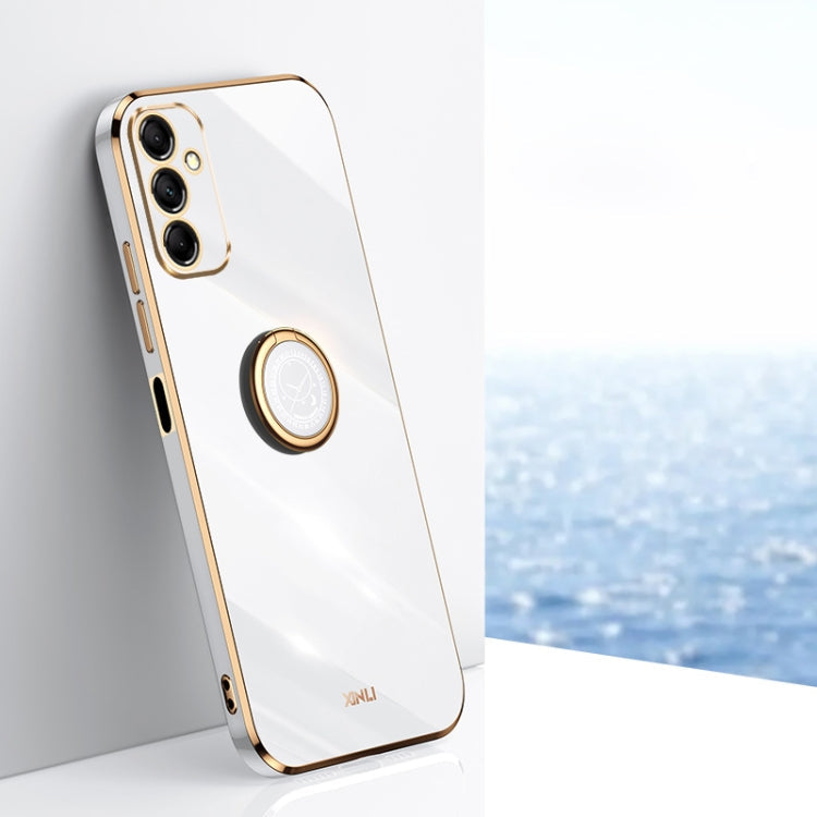 For Samsung Galaxy A35 5G XINLI Straight Edge 6D Electroplate TPU Phone Case with Ring Holder(White)