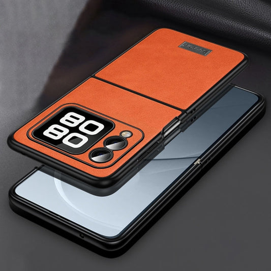 Pour Huawei nova Flip SULADA Coque de téléphone en cuir fait main hybride antichoc en TPU (Orange)