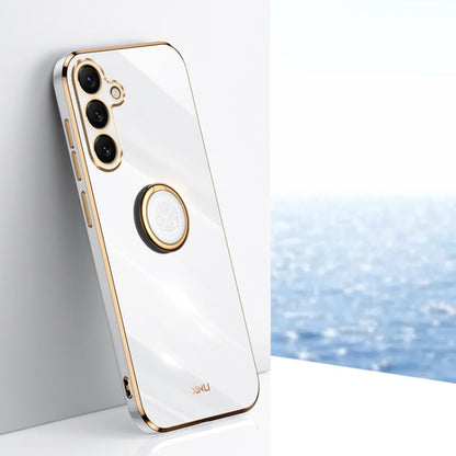 For Samsung Galaxy S25+ 5G XINLI Straight Edge 6D Electroplate TPU Phone Case with Ring Holder(White)