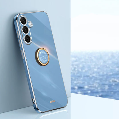 For Samsung Galaxy S25+ 5G XINLI Straight Edge 6D Electroplate TPU Phone Case with Ring Holder(Celestial Blue)