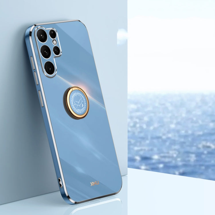 For Samsung Galaxy S25 Ultra 5G XINLI Straight Edge 6D Electroplate TPU Phone Case with Ring Holder(Celestial Blue)