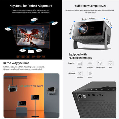AUN A003 Pro 1920 x 1080P 350 Lumens Portable Home Theater LED HD Digital Projector, US Plug(Grey)