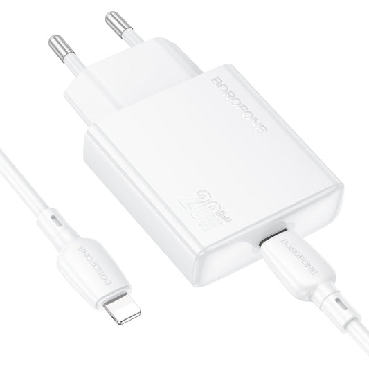 BOROFONE BN23 PD 20W Type-C Charger with 1m Type-C to 8 Pin Cable Set, Plug Type:EU Plug(White)