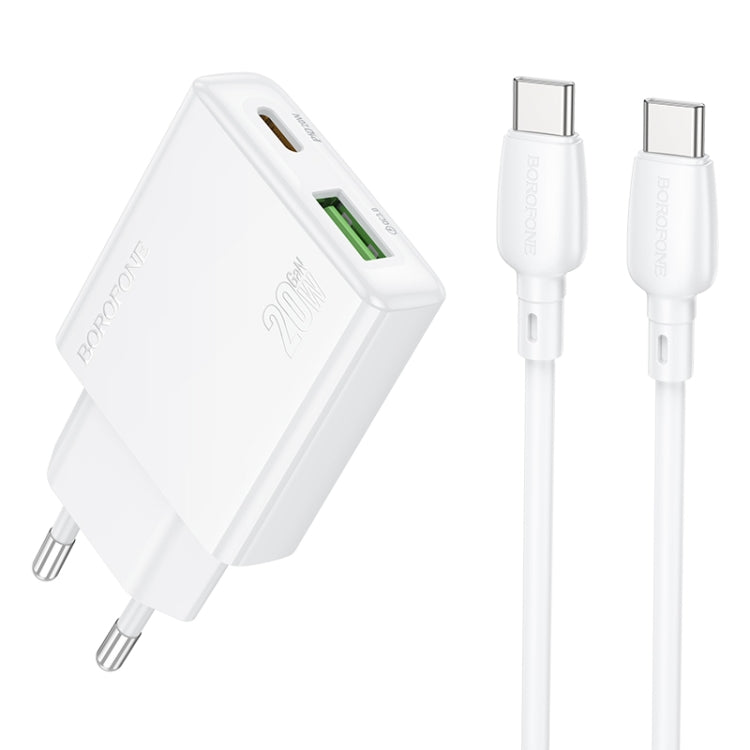 BOROFONE BN24 PD 20W USB, Type-C Charger with 1m Type-C to Type-C Cable Set, Plug Type:EU Plug(White)