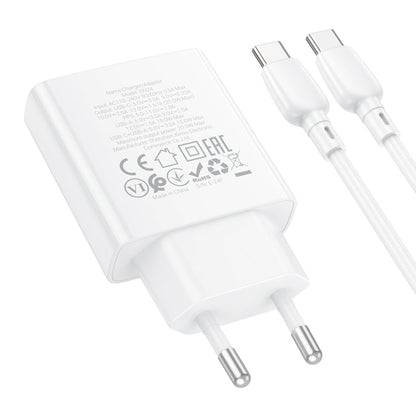 BOROFONE BN24 PD 20W USB, Type-C Charger with 1m Type-C to Type-C Cable Set, Plug Type:EU Plug(White)