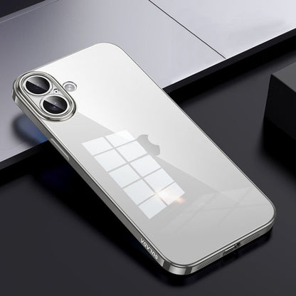 For iPhone 16 SULADA Shine Through Series Plating TPU Transparent Phone Case(Titanium Grey)
