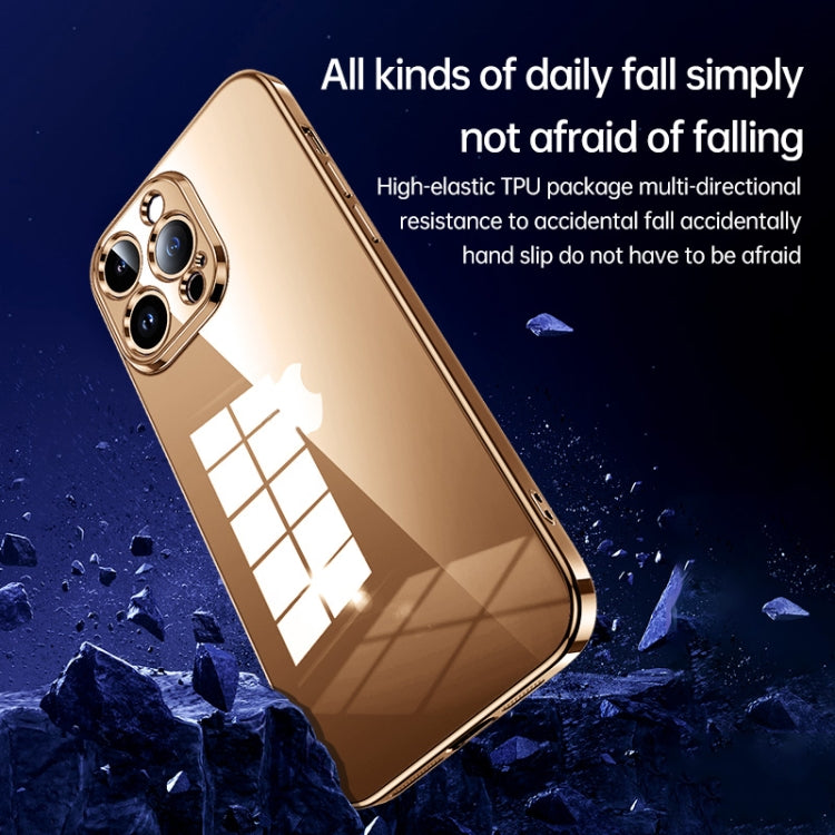For iPhone 16 Pro Max SULADA Shine Through Series Plating TPU Transparent Phone Case(Dark Purple)