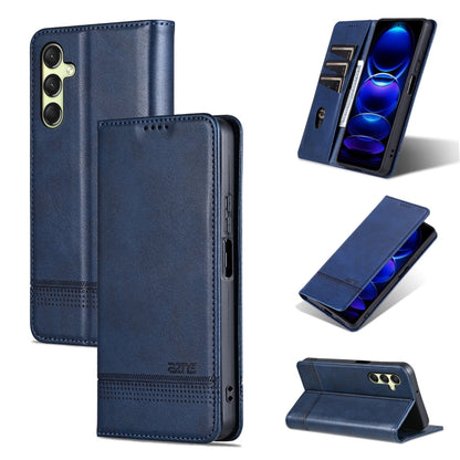 Pour Samsung Galaxy A16 5G AZNS Étui de téléphone à rabat magnétique en cuir grainé de veau (bleu foncé)