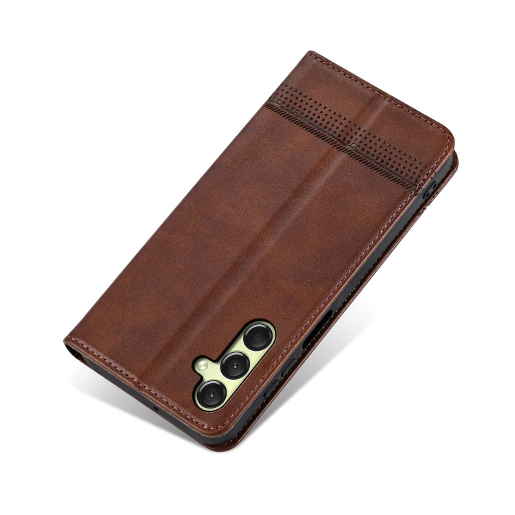 Pour Samsung Galaxy A16 5G AZNS Étui de téléphone en cuir à rabat à texture de veau magnétique (marron foncé)