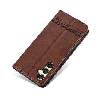 Pour Samsung Galaxy A16 5G AZNS Étui de téléphone en cuir à rabat à texture de veau magnétique (marron foncé)