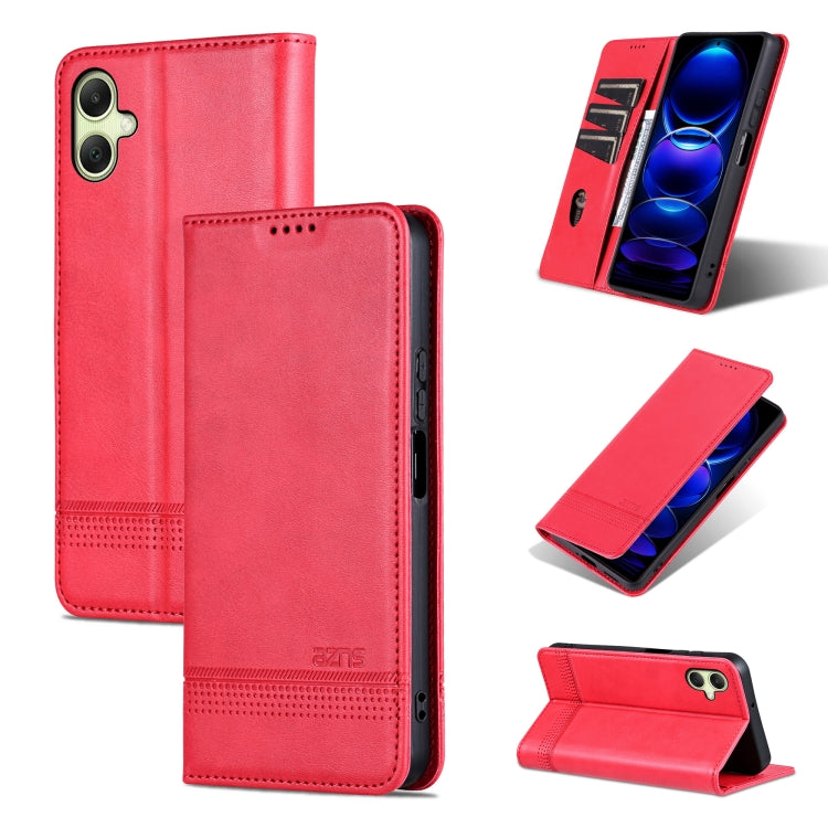 Pour Samsung Galaxy A06 4G AZNS Coque de téléphone en cuir à rabat magnétique texturé veau (rouge)