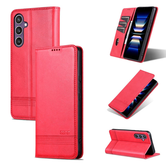 Pour étui de téléphone en cuir à rabat texturé veau magnétique AZNS pour Samsung Galaxy A36 5G (rouge)