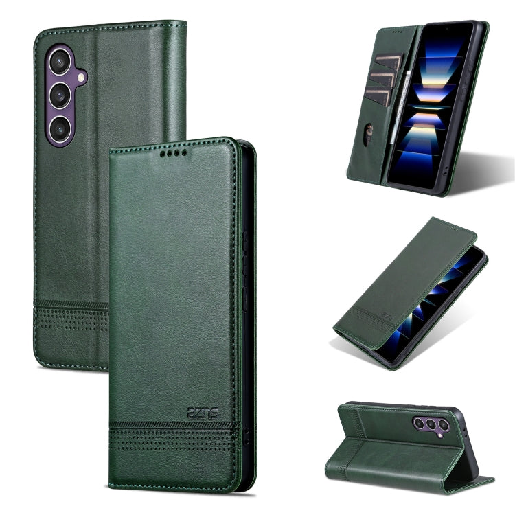 For Samsung Galaxy A36 5G AZNS Magnetic Calf Texture Flip Leather Phone Case(Dark Green)