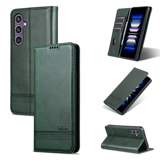 For Samsung Galaxy A36 5G AZNS Magnetic Calf Texture Flip Leather Phone Case(Dark Green)