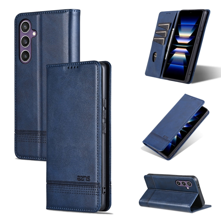 For Samsung Galaxy A36 5G AZNS Magnetic Calf Texture Flip Leather Phone Case(Dark Blue)