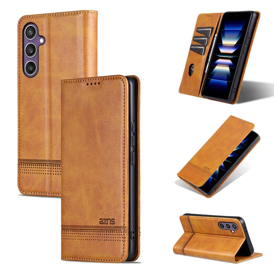 For Samsung Galaxy A36 5G AZNS Magnetic Calf Texture Flip Leather Phone Case(Light Brown)