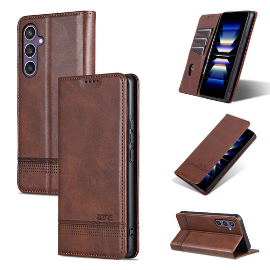 For Samsung Galaxy A36 5G AZNS Magnetic Calf Texture Flip Leather Phone Case(Dark Brown)