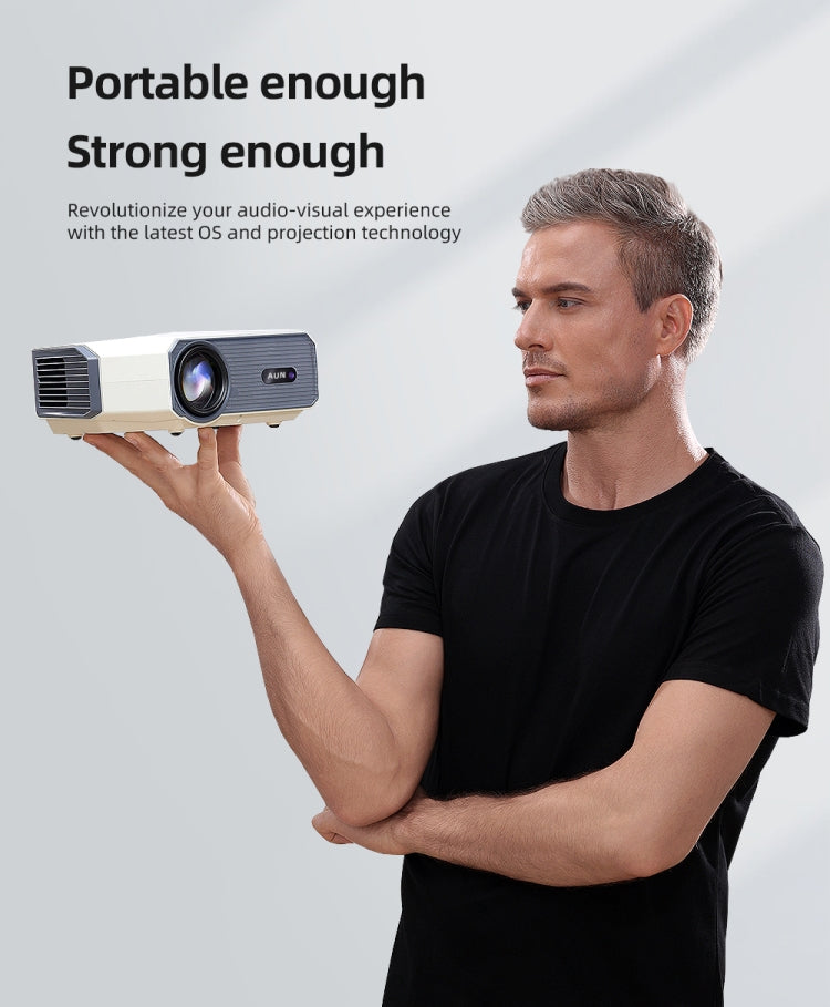 AUN A004 Pro 1920 x 1080P 9000Lumen Android 9.0 Portable LCD Projector, US Plug(White)