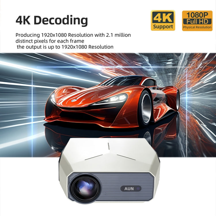 AUN A004 Pro 1920 x 1080P 9000Lumen Android 9.0 Portable LCD Projector, US Plug(White)