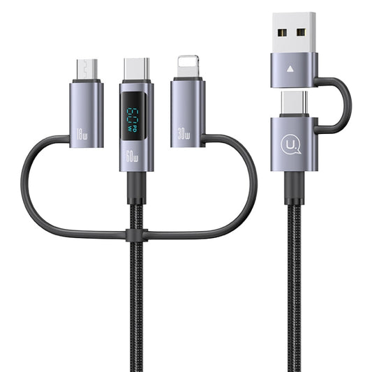 Câble de charge rapide USAMS 60 W 6 en 1 à affichage numérique, longueur : 2 m (Gris Titane)