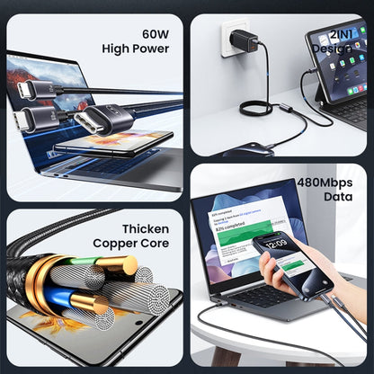 USAMS SJ740 1.2m 72W 2 in 1 Type-C Fast Charging Cable(Titanium Gray)