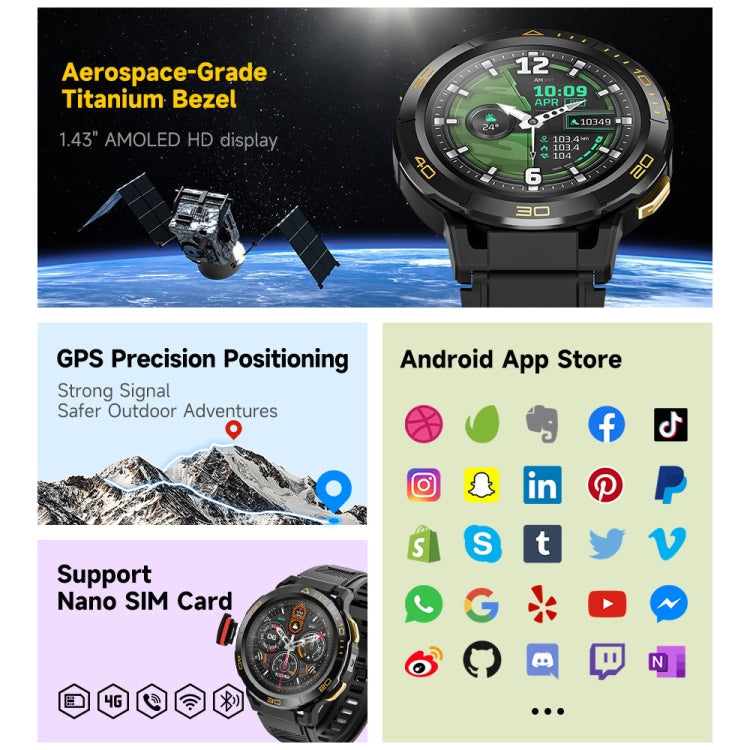 LEMFO Z1 1.43 inch AMOLED Screen Smart Watch, 4G Network Android 8.1, 4GB+64GB, Eurasian Version(Black)