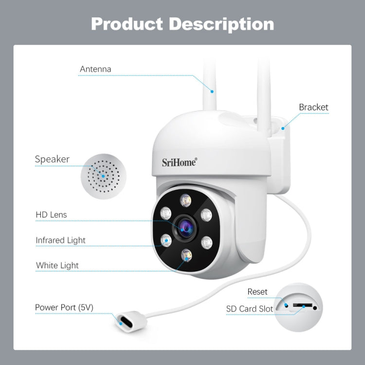 SriHome SH061 2MP 2.4G WiFi AI Humanoid Tracking Infrared Night Vision Camera(US Plug)