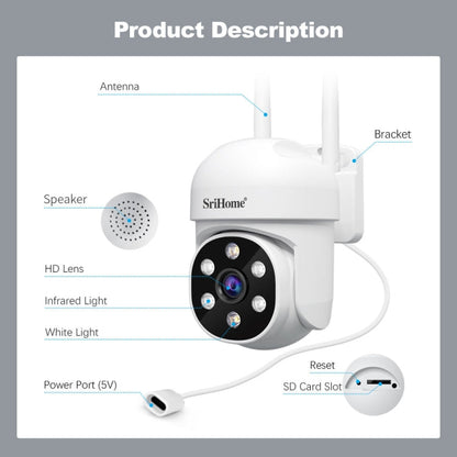 SriHome SH061 2MP 2.4G WiFi AI Humanoid Tracking Infrared Night Vision Camera(US Plug)