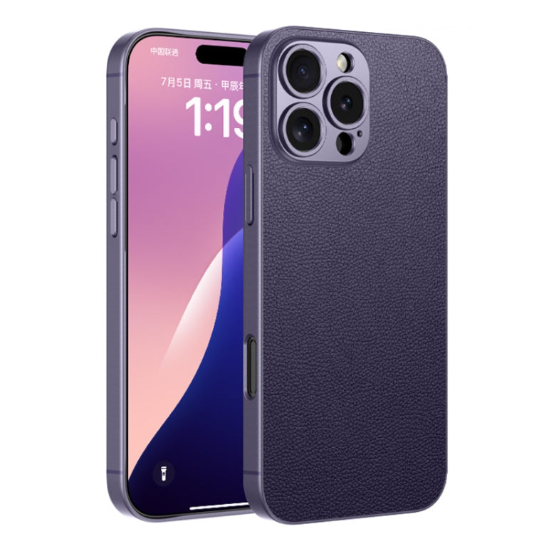 Pour iPhone 16 Pro Max Étui de téléphone à couverture complète en cuir avec toucher peau et peinture métallique GKK (Violet)