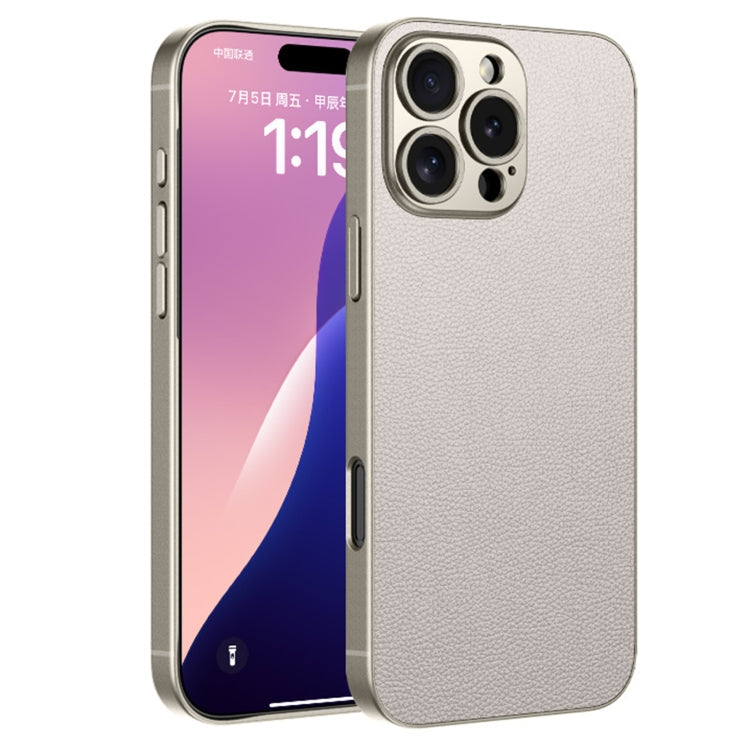 Pour iPhone 16 Pro GKK Métal Peinture Sensation Cuir Étui de Téléphone à Couverture Complète (Gris Titane)
