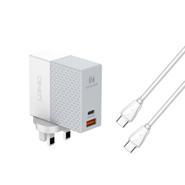 Chargeur de voyage USB LDNIO A2620C PD3.0 65W avec câble Type-C vers Type-C, prise britannique