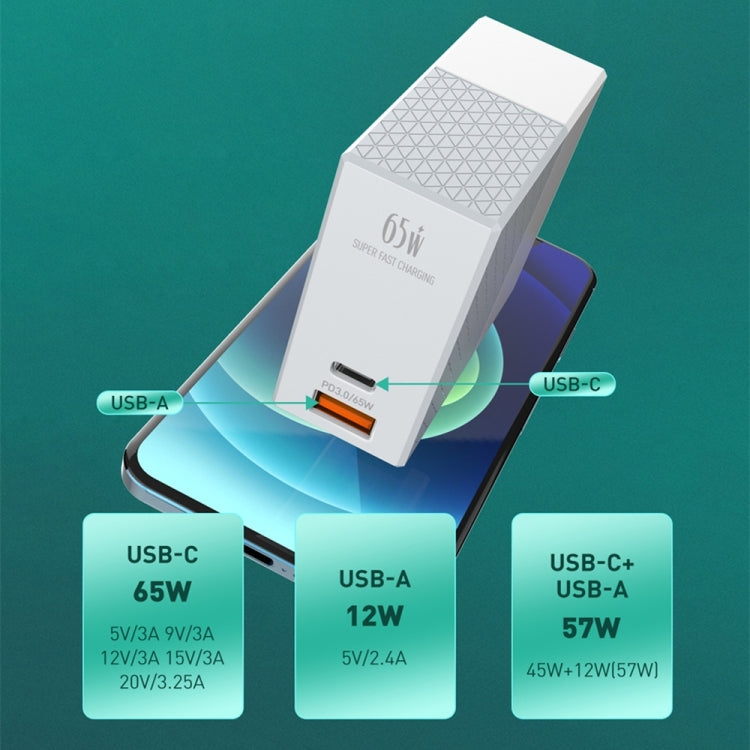 LDNIO A2620C PD3.0 65W USB Power Adapter Travel Charger with Type-C to Type-C Cable, EU Plug