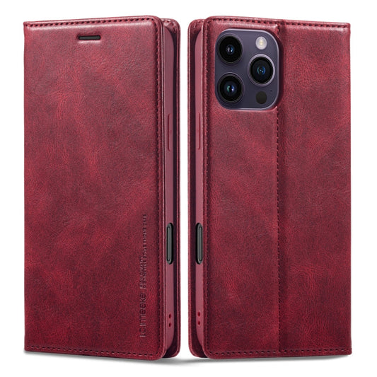 For iPhone 16 Pro Max LC.IMEEKE RFID Anti-theft Leather Phone Case(Red)