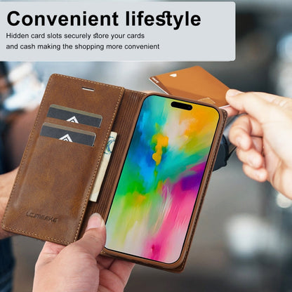 For iPhone 16 Pro Max LC.IMEEKE RFID Anti-theft Leather Phone Case(Brown)