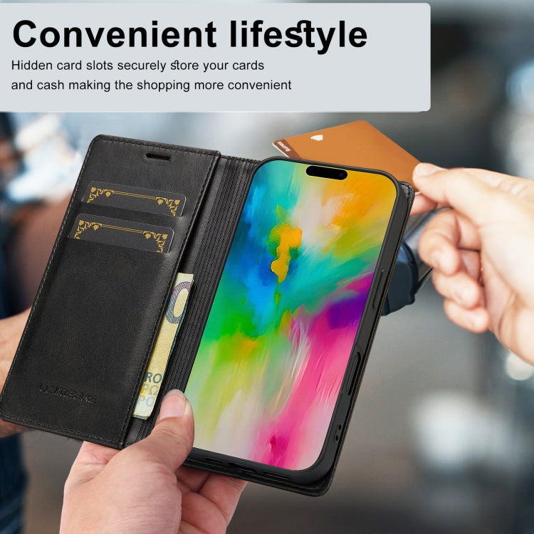 Pour iPhone 16 Plus LC.IMEEKE Étui en cuir avec protection RFID (Noir)