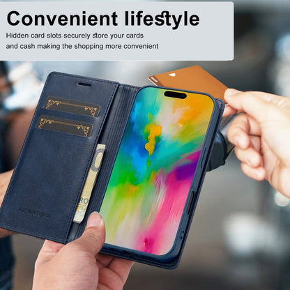Pour iPhone 16 LC.IMEEKE Étui de téléphone en cuir anti-vol RFID (Bleu)