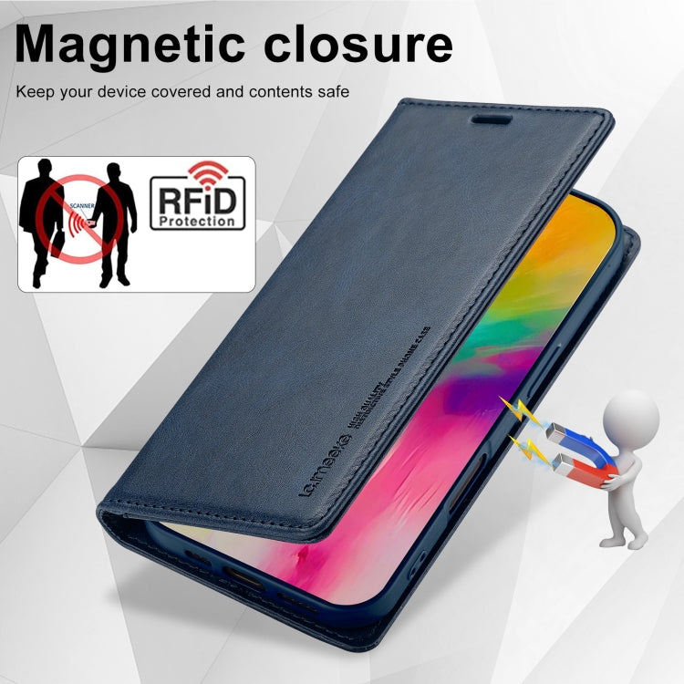 Pour iPhone 16 LC.IMEEKE Étui de téléphone en cuir anti-vol RFID (Bleu)