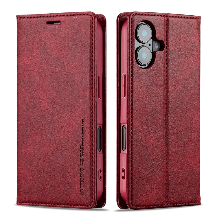 Pour iPhone 16 LC.IMEEKE Étui de téléphone en cuir anti-vol RFID (rouge)