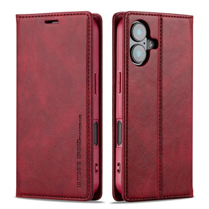 Pour iPhone 16 LC.IMEEKE Étui de téléphone en cuir anti-vol RFID (rouge)