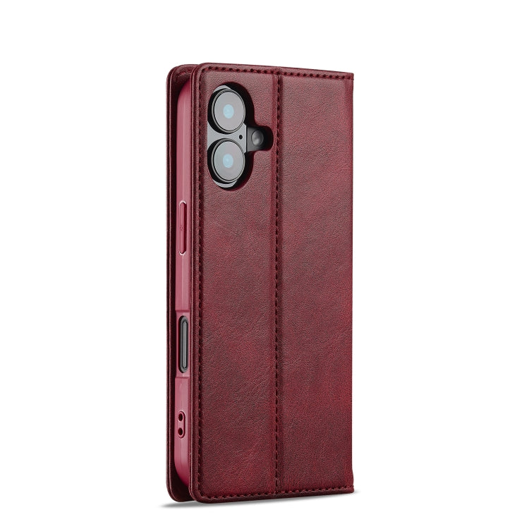 Pour iPhone 16 LC.IMEEKE Étui de téléphone en cuir anti-vol RFID (rouge)
