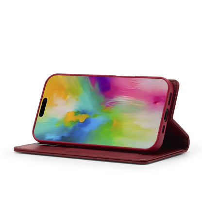 Pour iPhone 16 LC.IMEEKE Étui de téléphone en cuir anti-vol RFID (rouge)