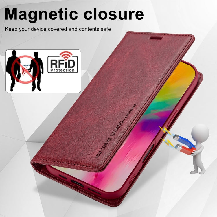 Pour iPhone 16 LC.IMEEKE Étui de téléphone en cuir anti-vol RFID (rouge)