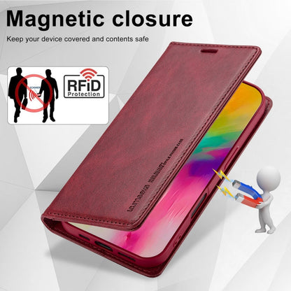 Pour iPhone 16 LC.IMEEKE Étui de téléphone en cuir anti-vol RFID (rouge)
