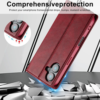Pour iPhone 16 LC.IMEEKE Étui de téléphone en cuir anti-vol RFID (rouge)